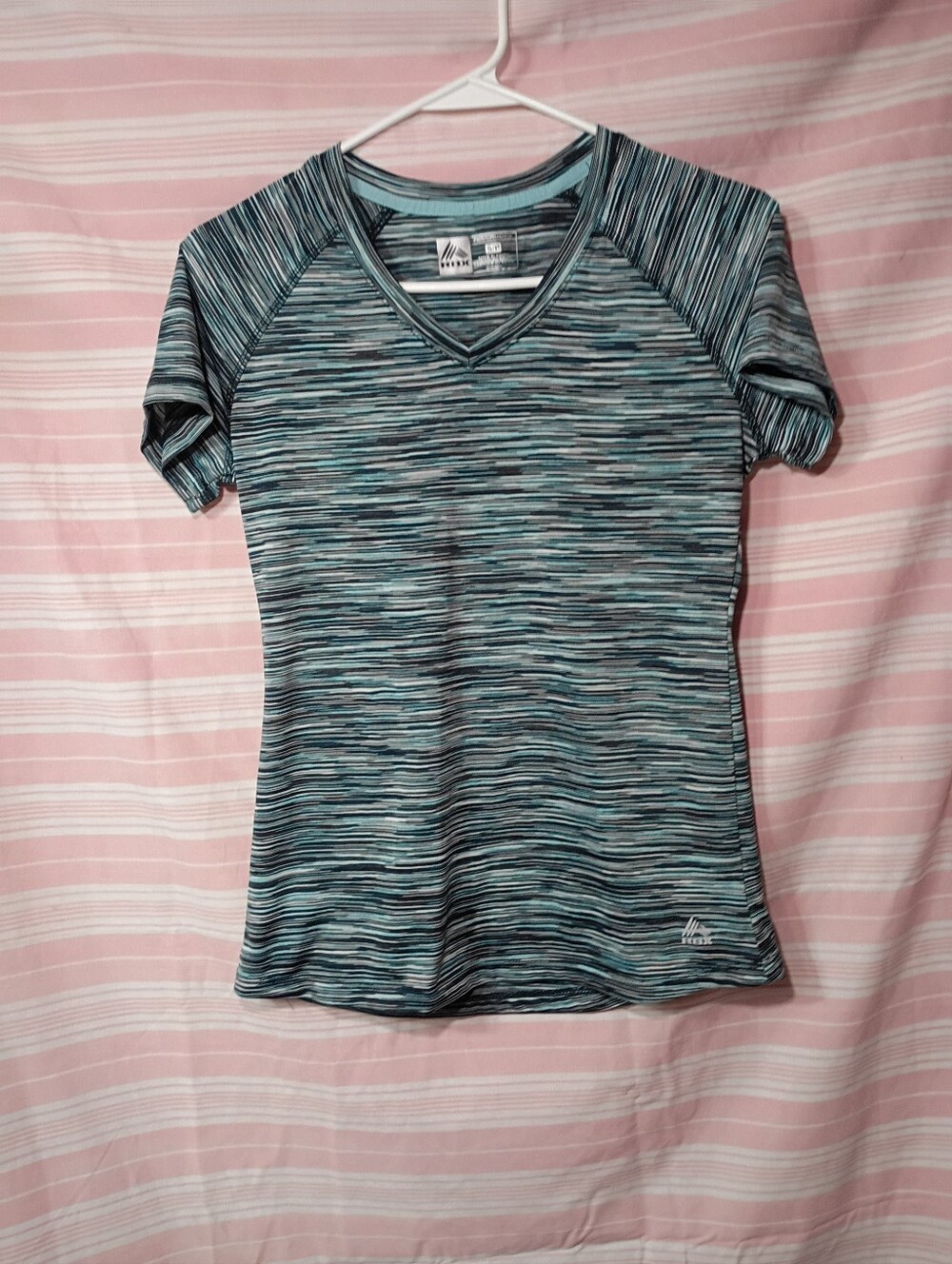 Avia Women's Teal and Black Space-Dye V-Neck Active Tee